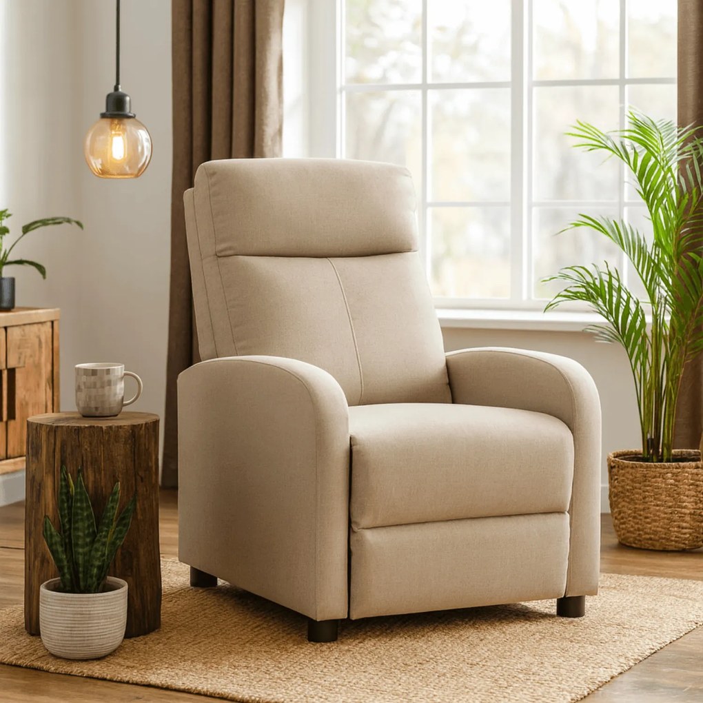 Fotel Rozkładany DANNY Wypoczynkowy z Podnóżkiem Beżowy Nowoczesny