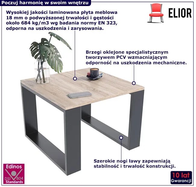 Kwadratowa ława kawowa dąb sonoma + czarny R6-R50