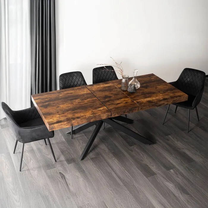 Stół Prostokątny Rozkładany HAMPTON 160-240 cm Dąb Rustykalny/Czarny do Jadalni Nowoczesny Loft