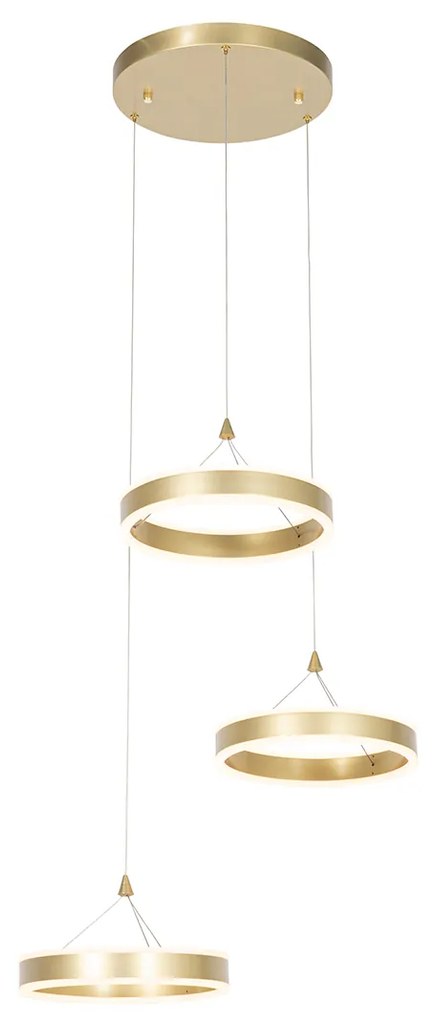 Lampa wisząca mosiądz okrągła z LED 3-stopniowo ściemniana 3-światłowa - LyaniDesignerski Oswietlenie wewnetrzne