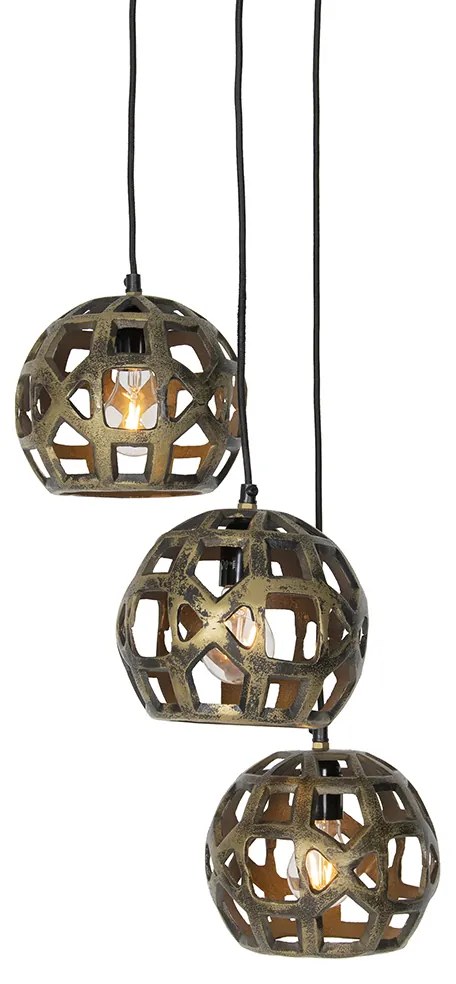 Industrialna lampa wisząca antyczne złoto okrągła 3-światłowa - BobbyPrzemysłowy Oswietlenie wewnetrzne