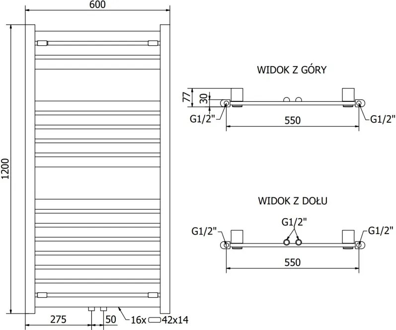 Mexen Uran grzejnik elektryczny 1200 x 600 mm, 600 W, czarny - W105-1200-600-2600-70