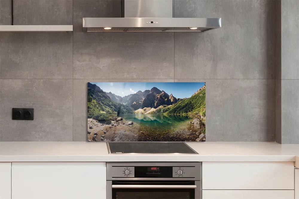 Panel szklany do Kuchni Szczyty Gór nad Lustrem Wody