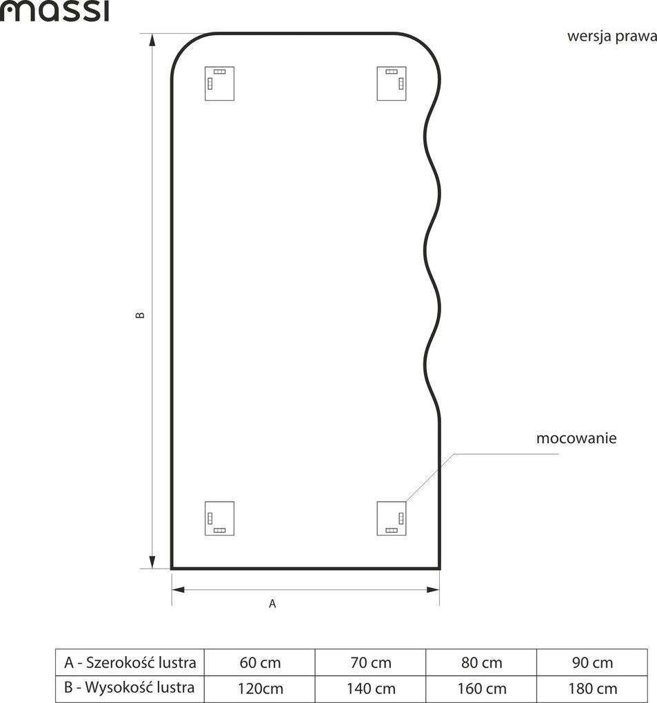 Lustro dekoracyjne oszlifowane z podświetleniem WAVE Aura Half LED  | Różne rozmiary | Różne kolory : Kolor tafli szkła - Brąz, Rozmiar - 60 x 120 cm, Wersja - Prawa