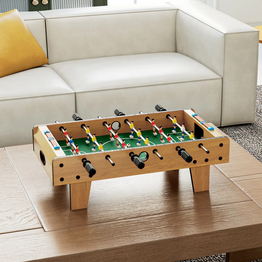 HOMCOM zestaw do piłkarzyków, stół kicker, kompaktowa drewniana konstrukcja, 2 piłki, liczniki punktów, brązowy