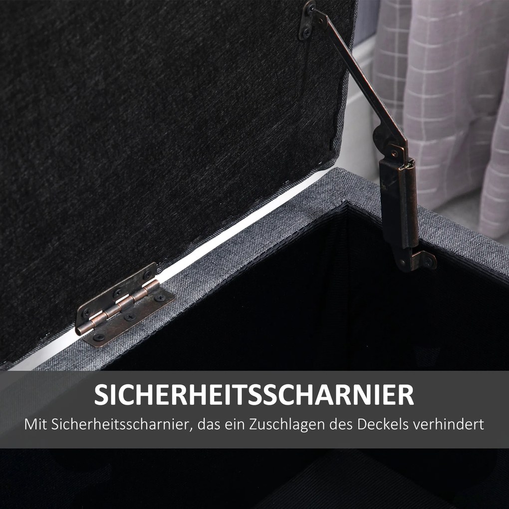 HOMCOM Ławka tapicerowana ławka ze schowkiem poliester imitacja lnu drewno kolor ciemnoszary