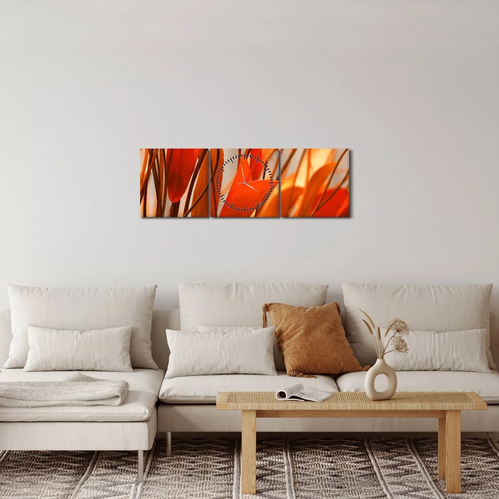 Obraz płatków kwiatów (z zegarem) (90x30 cm)