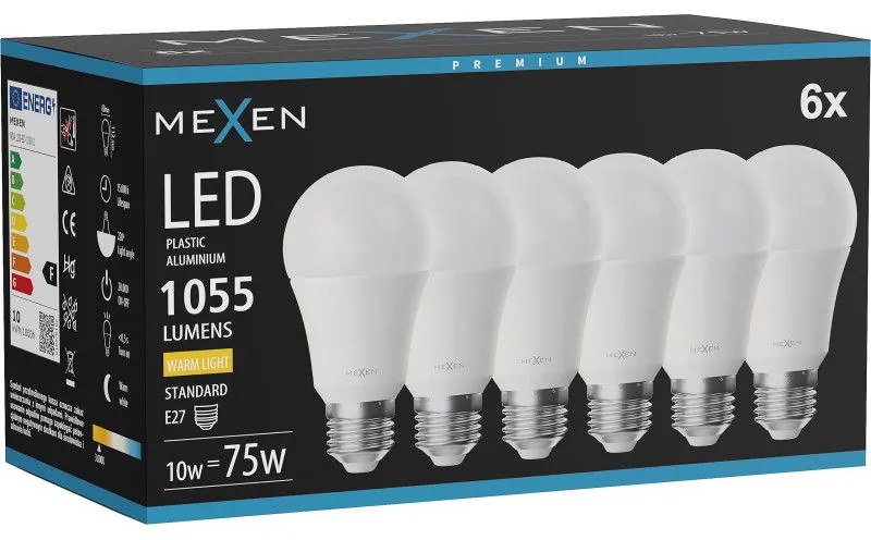 Mexen Nova 6x żarówka LED E27, A60, 10W, Ciepła - 3000K, 1055 lm - L100-E27-1030-01x06