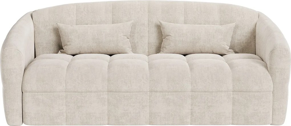 Kanapa 3-osobowa rozkładana typu express z beżowego weluru - Miejsce do spania 140 cm - Materac 13 cm z pamięcią kształtu - RETUNA