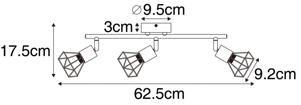 Reflektor czarny z obrotowym i pochylanym drewnem 3-światłowy - Mosh