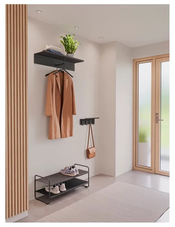 Czarny stalowy wieszak ścienny z półką 11,5 cm A-Hallway – Zone