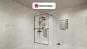 Ścianka prysznicowa do kabiny walk-in z wieszakiem na ręczniki i półeczką - 120 x 200 cm - Czarny mat - BONPERO