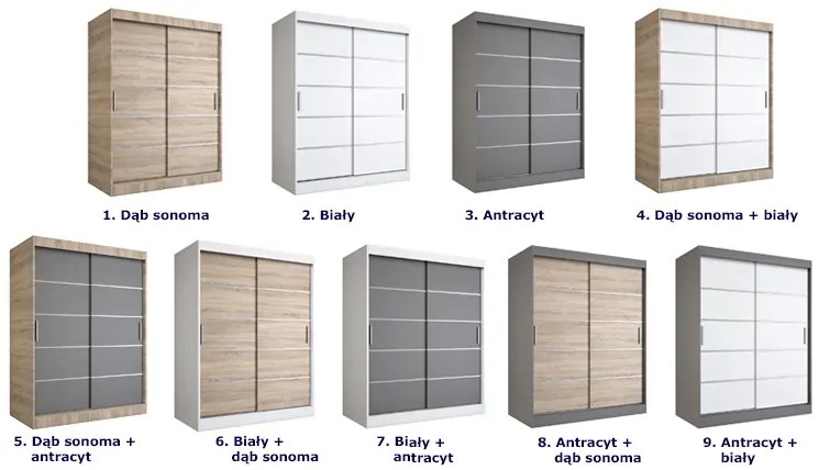 Szafa przesuwna biel + antracyt 150 cm - Bohosa 4X