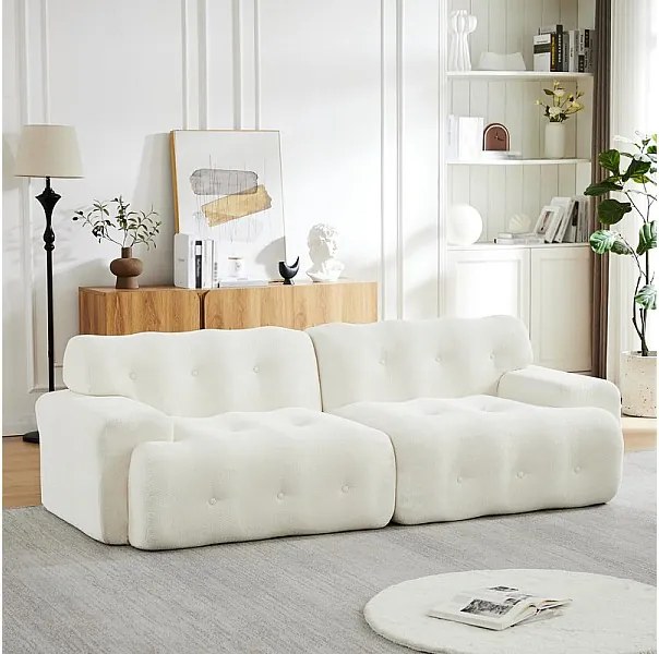 Modułowa 2-osobowa kanapa z tkaniny Chenille, głębokość siedziska 68cm, 224×104×66cm, Beżowy