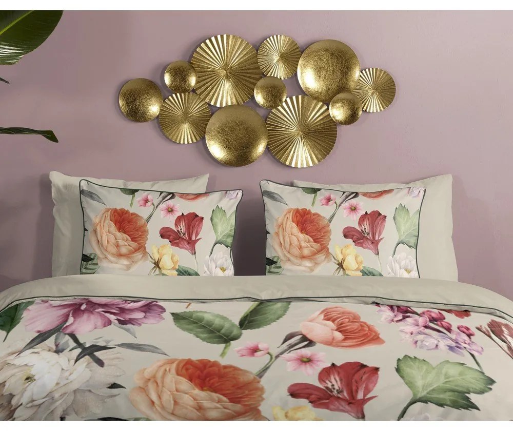 Beżowa pościel dwuosobowa z satyny bawełnianej 200x220 cm Fiori – Descanso