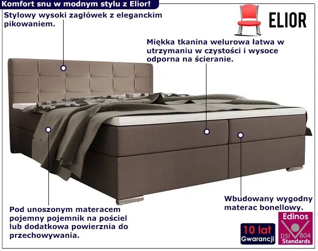 Ciemnobeżowe łóżko z pikowanym zagłówkiem 140x200 - Fezo 4X