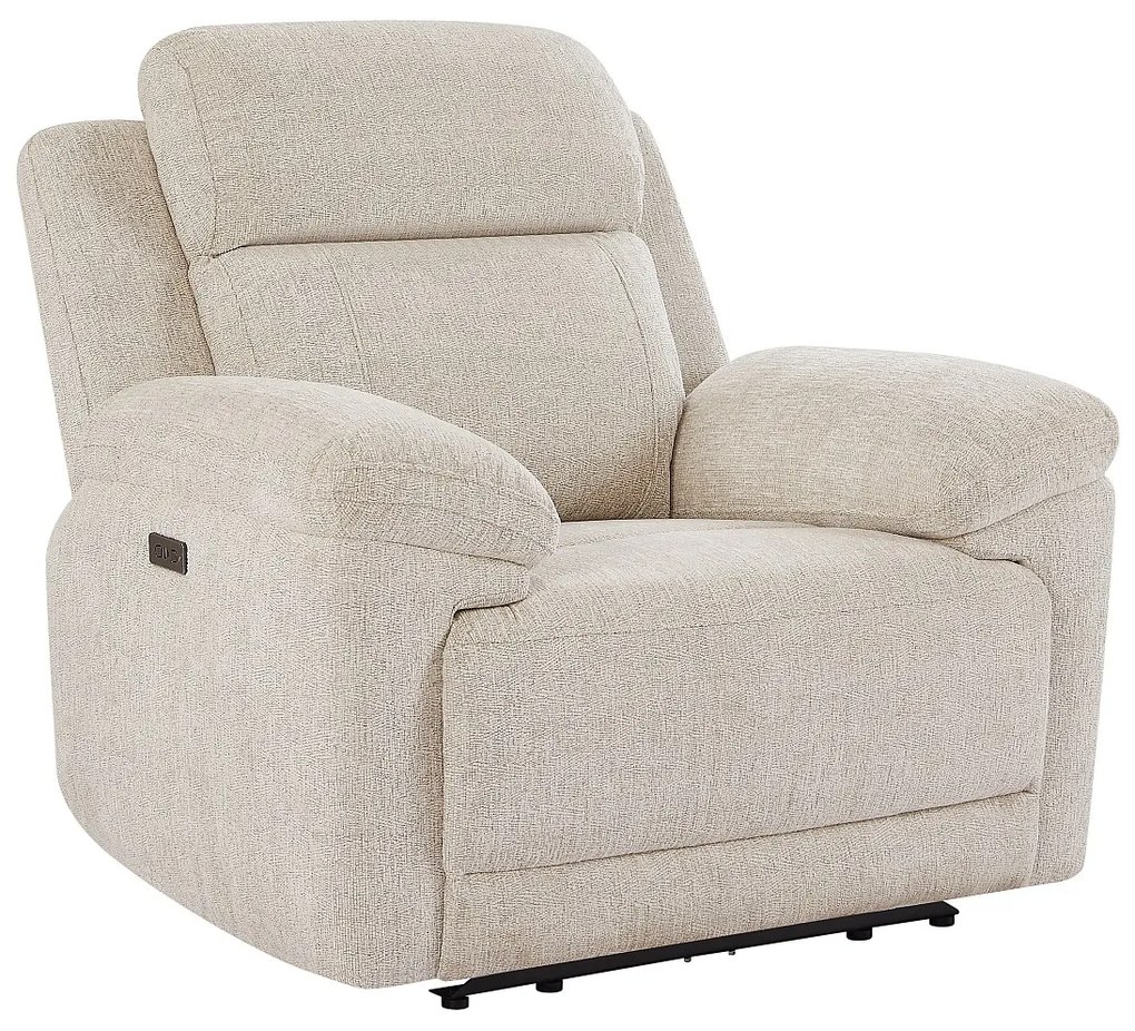 Fotel z elektryczną funkcją relax i beżową melanżową tapicerką - KELUNO