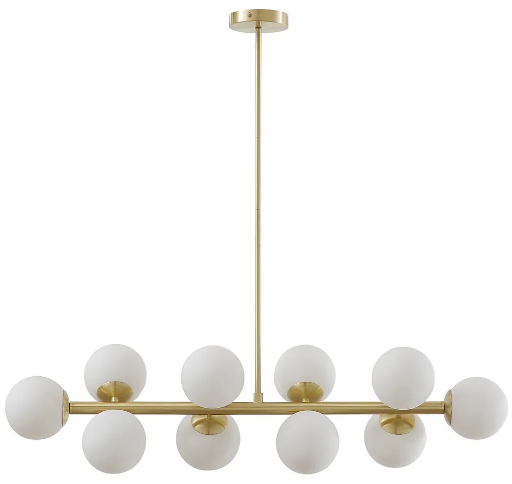 Żyrandol  z metalu i białego szkła - 10 kul - dł. 94 x szer. 23 x wys. 88 cm - Złota - SOFIA