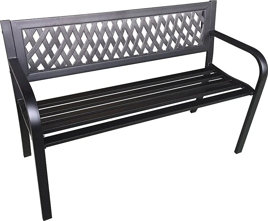 Czarna ławka ogrodowa KALIA ze stalowymi nogami szerokość 122 cm