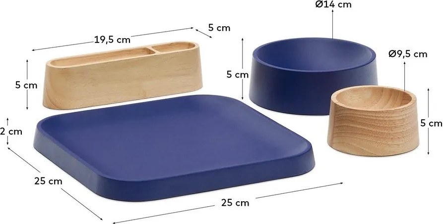 Ciemnoniebiesko-naturalne drewniane miski do serwowania zestaw 4 szt. Bletz – Kave Home