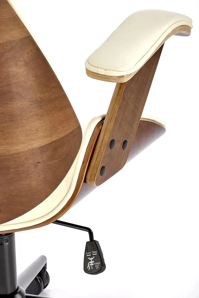 Designerski obrotowy fotel tapicerowany orzech + kremowy - Hano