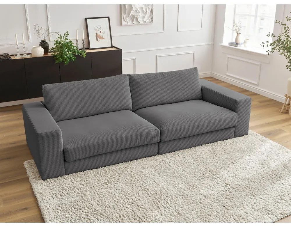 Ciemnoszara sztruksowa sofa 274 cm Leonard – Bobochic Paris