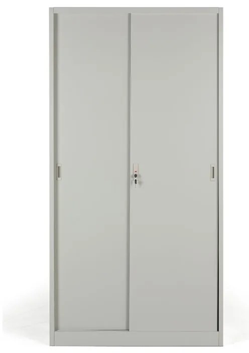 Metalowa szafa z przesuwnymi drzwiami, 4 półki, 1000 x 1990 x 450 mm, jasnoszary