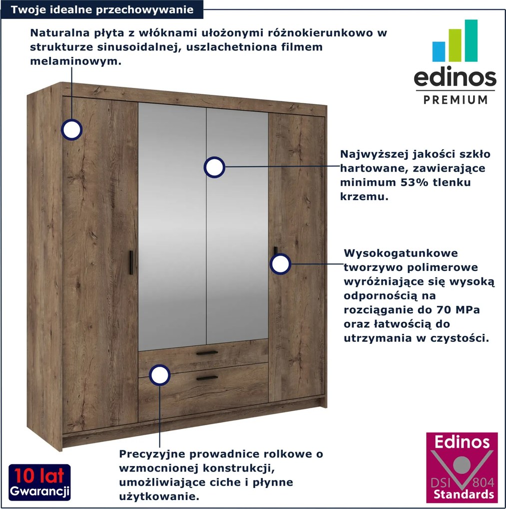 Duża szafa z szufladami i lustrem dąb lefkas D1-E40