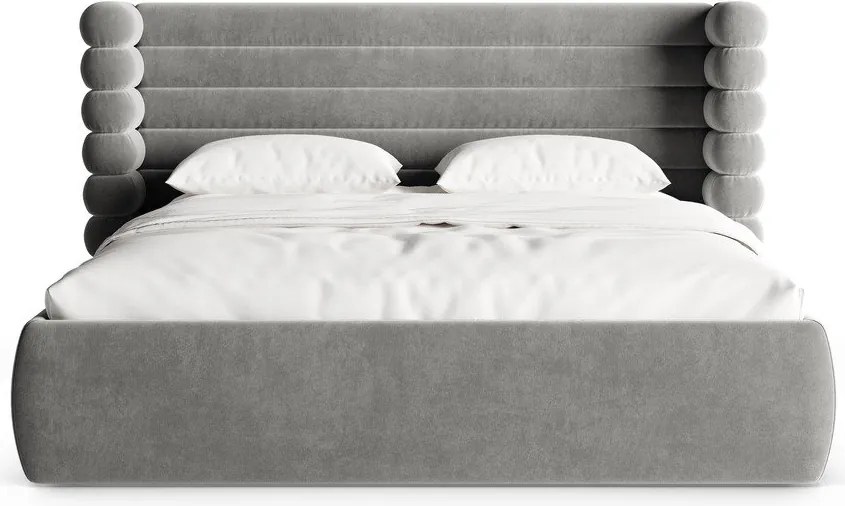 Szare tapicerowane łóżko dwuosobowe ze schowkiem i stelażem 180x200 cm Mount – Micadoni