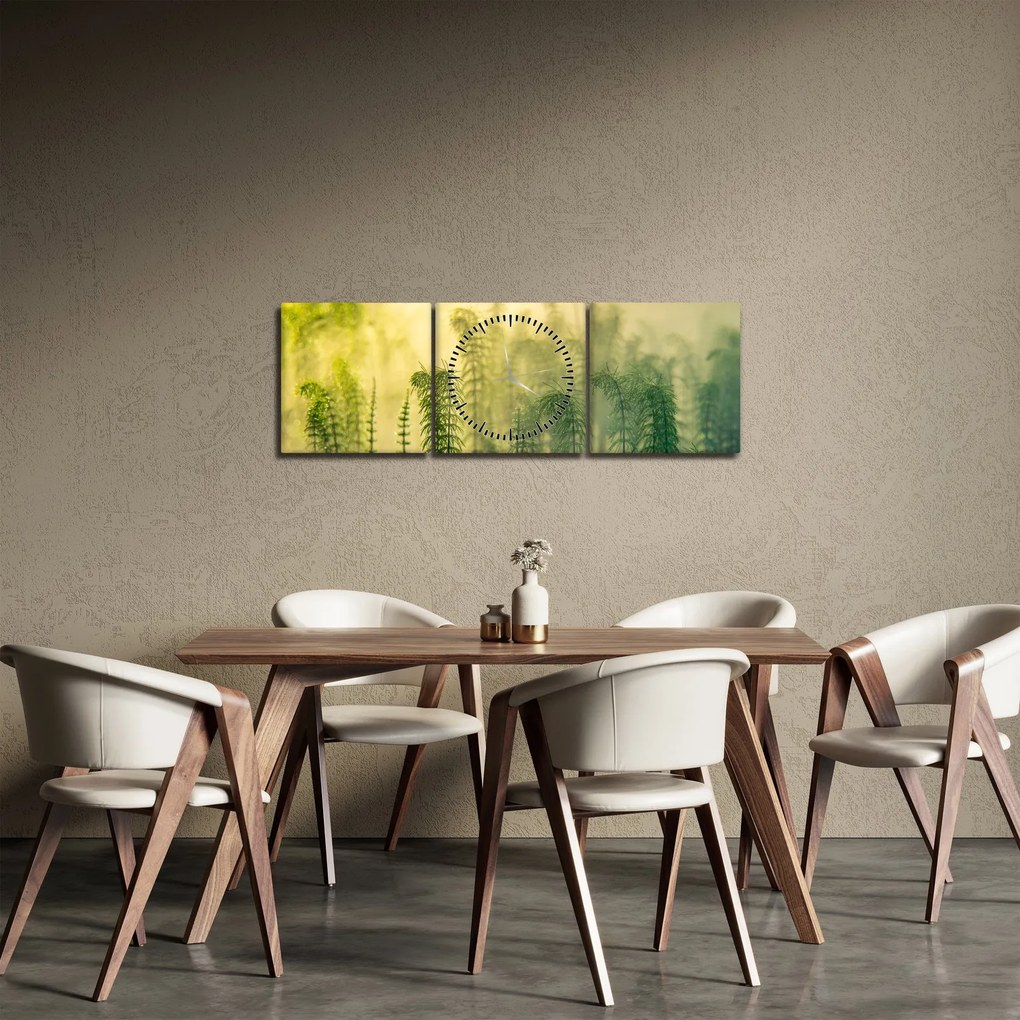 Obraz - Szczegół wiosennej mglistej przyrody (z zegarem) (90x30 cm)