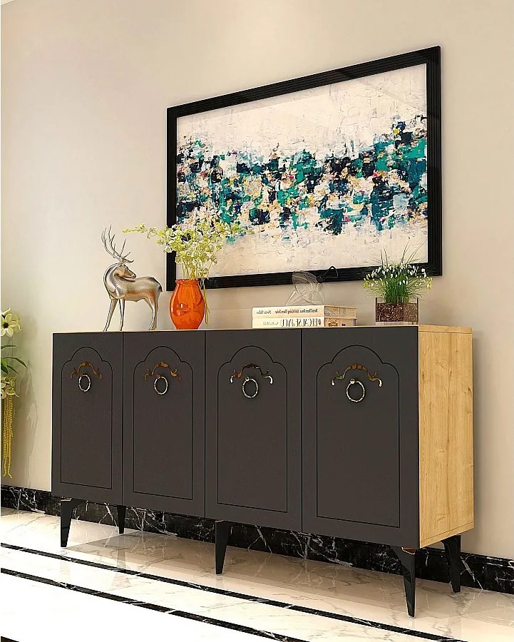 Komoda – 150 cm x 75 cm x 35 cm – Dąb szafirowy i antracyt – Melamina