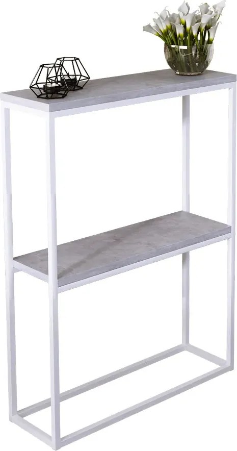 Nowoczesna konsola z półkami biały + beton K5-F08