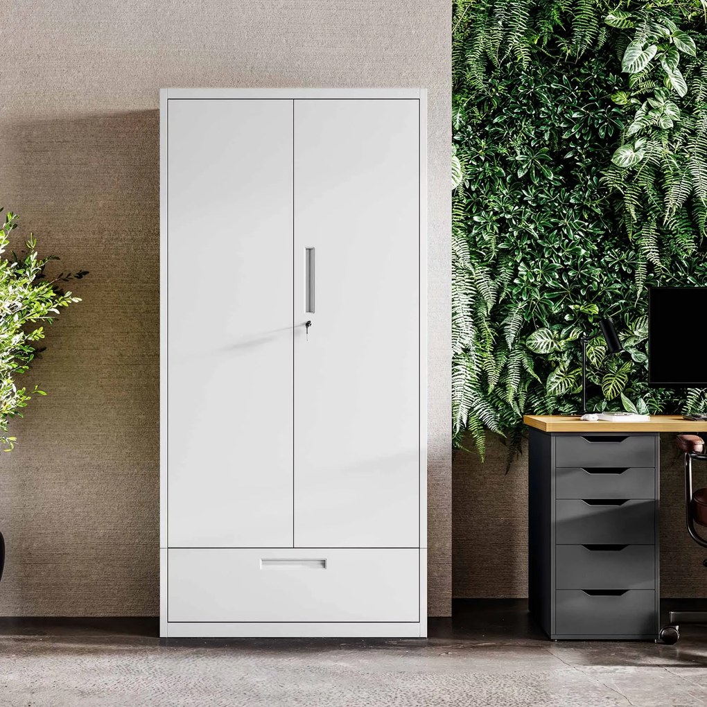 Szafa modułowa metalowa wielofunkcyjna z szufladą biała MEGAN 1850 x 900 x 400 mm