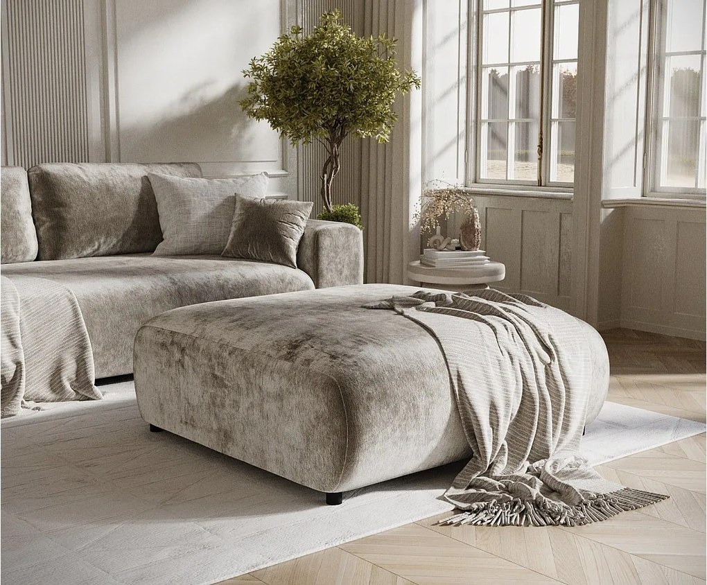 Puf w tkaninie szenilowej Zanzibar - 110x110 cm - beżowy