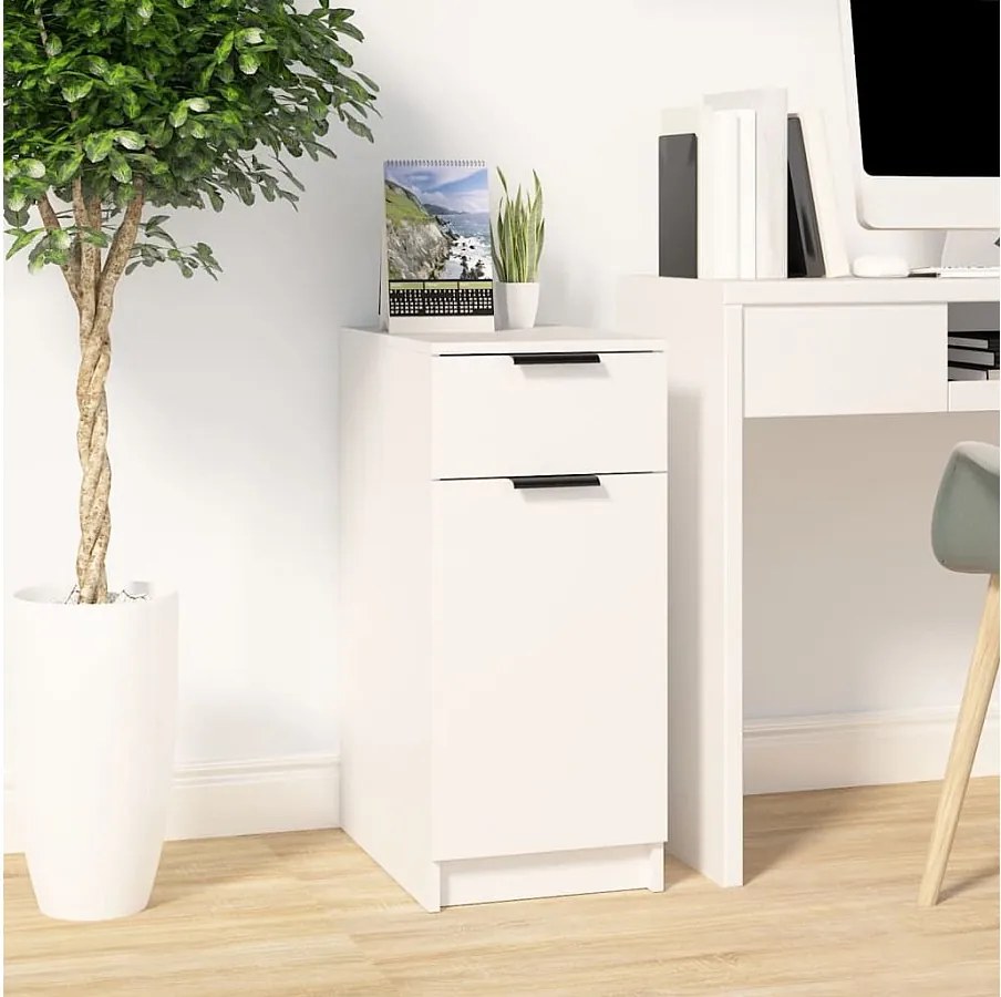 Białe biurko z drewna inżynieryjnego 33,5x50x75 cm z szufladą i przegródkami do przechowywania