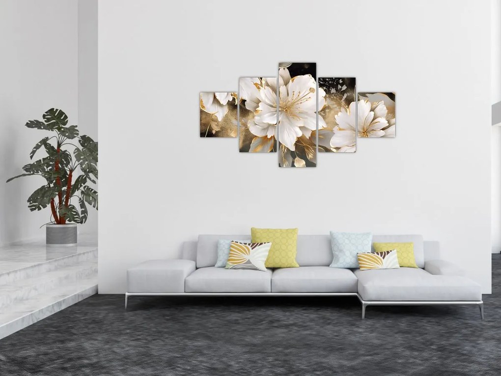 Obraz - Kwiaty w kolorze złotym (125x70 cm)
