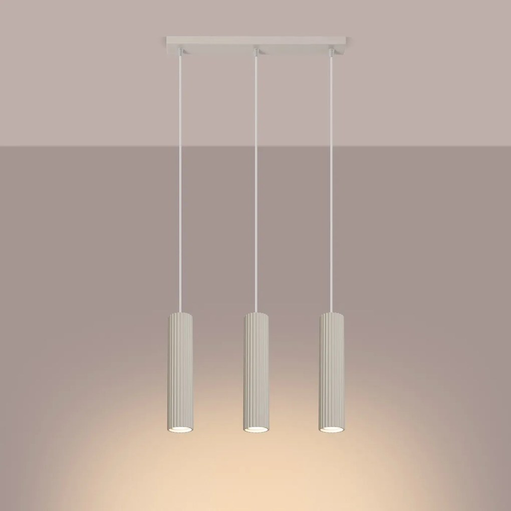 Lampa wisząca KARBON 3L beżowa ryflowana SOLLUX  LIGHTING