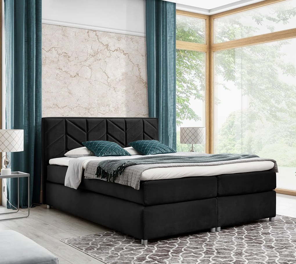 Czarne łóżko z pikowanym zagłówkiem 5 rozmiarów S2-K31