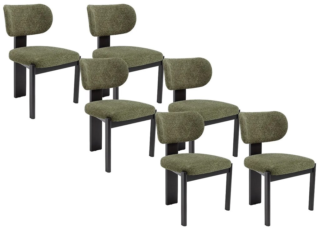 Zestaw 6 krzeseł z tkaniny z bukli  i drewna hebanowego - Khaki - WILANA