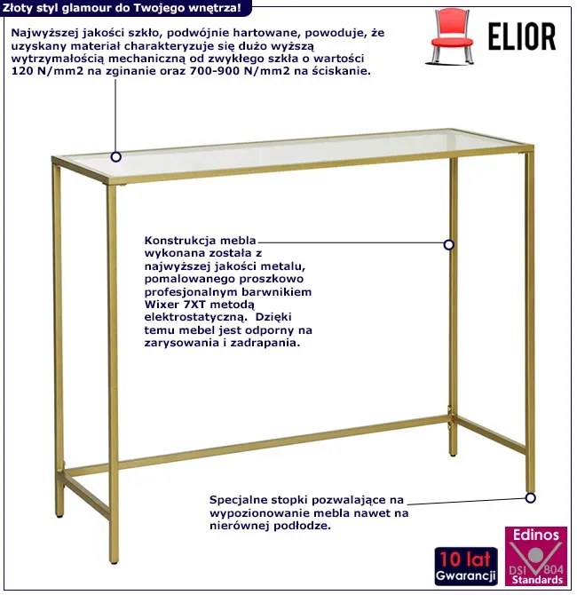 Złota metalowa konsola ze szklanym blatem P2-T52