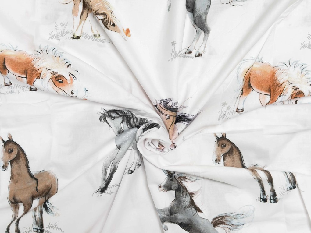 PrzytulneMieszkanie.pl PrzytulneMieszkanie.pl Bawełniana pościel do łóżeczka HORSE DREAM biała Rozmiar pościeli: 45 x 65 cm | 90 x 135 cm
