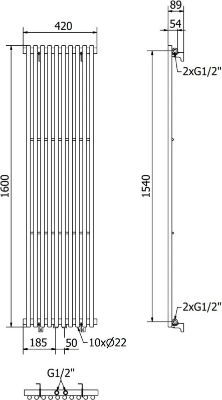 Mexen Tulsa grzejnik dekoracyjny 1600 x 420 mm, 613 W, czarny - W219-1600-420-00-70