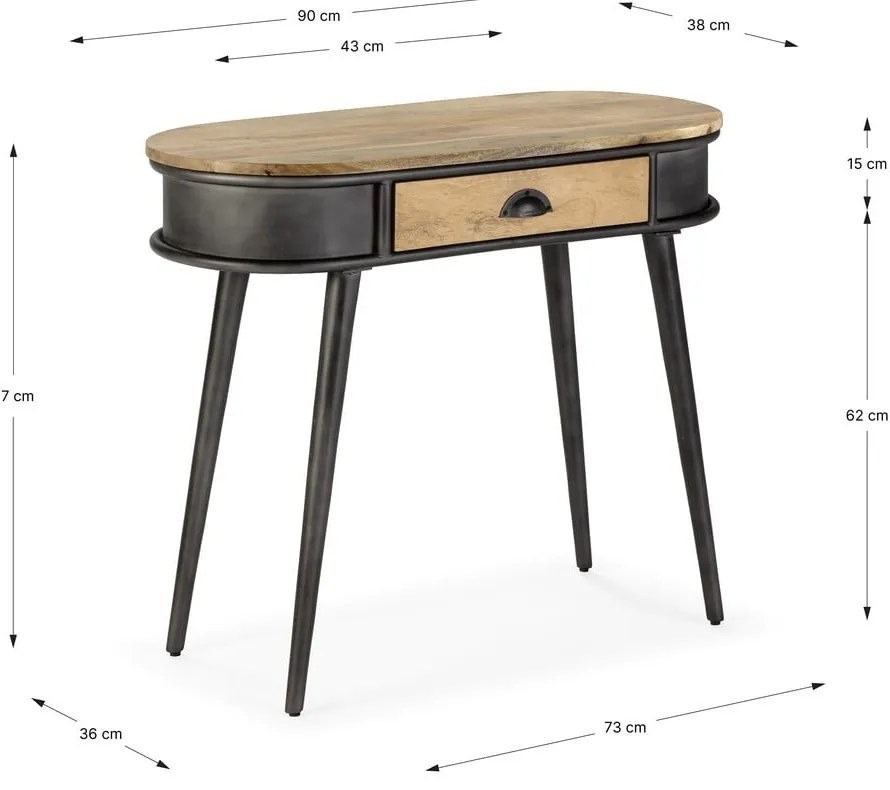 Czarna/w naturalnym kolorze konsola 38x90 cm Delhi – MOME