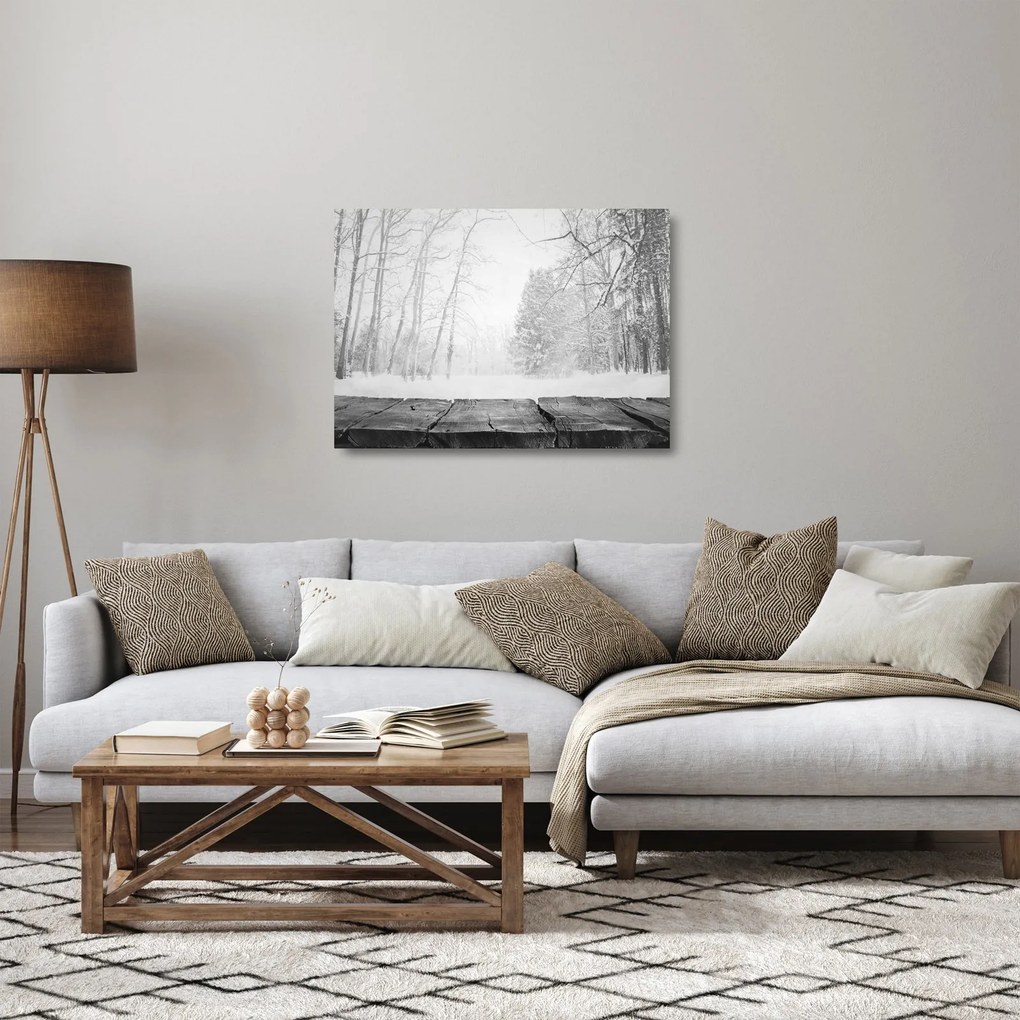 Obraz na szkle - Drewniane molo zimą (70x50 cm)