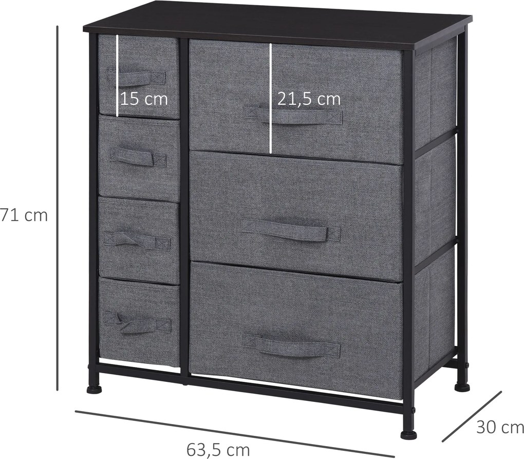 Homcom Szafka do Przechowywania 7 Szuflad Tekstylnych Metal Drewno Len Szara Wielofunkcyjna 635x30x71cm | Aosom PL