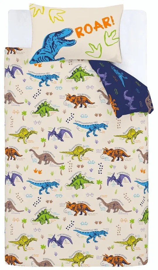 Niebiesko-beżowa pościel dziecięca dwuosobowa 200x200 cm Prehistoric Dinosaurs – Catherine Lansfield