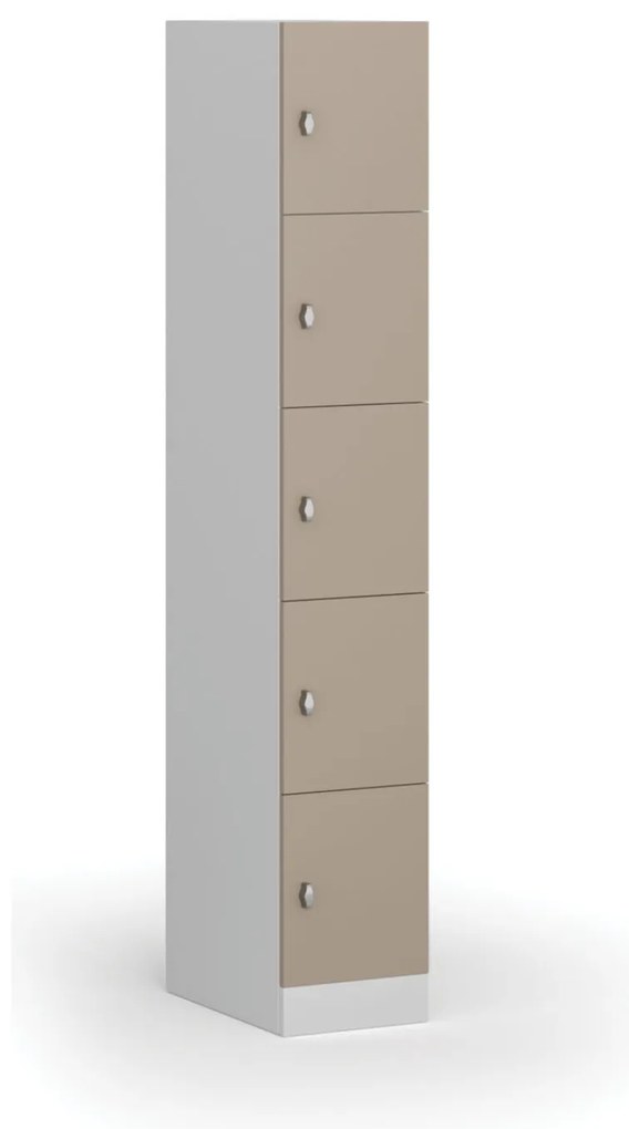 Szafka skrytkowa S1, 5 schowków, 1850 x 300 x 500 mm, zamek obrotowy, drzwi beżowe