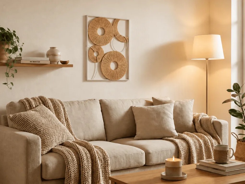 Dekoracja ścienna CIRCLES metalowa 48x68 cm, biała / beżowa