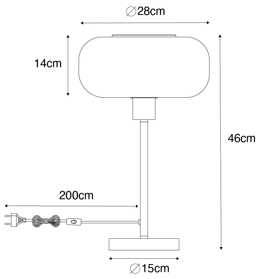 Lampa stołowa art deco czarna z przydymionym szkłem - Bizle