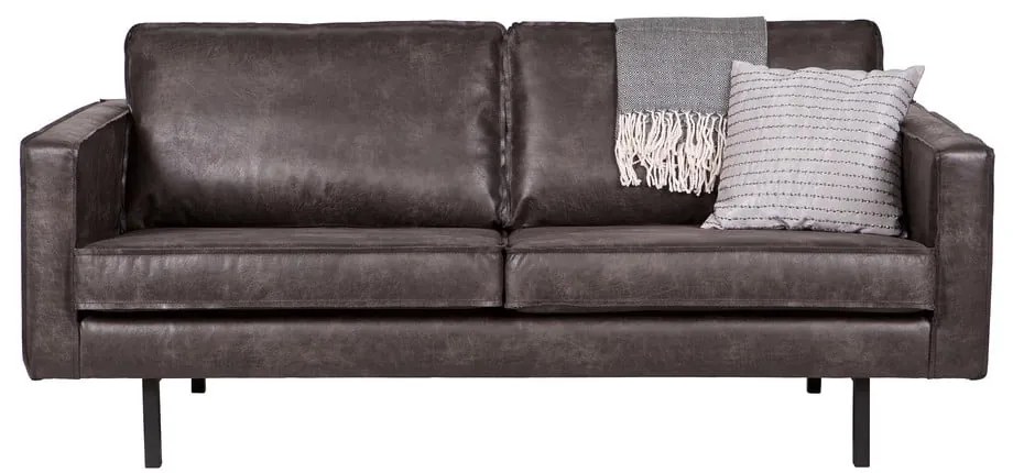 Czarna sofa z obiciem ze skóry z recyklingu BePureHome Rodeo, 190 cm